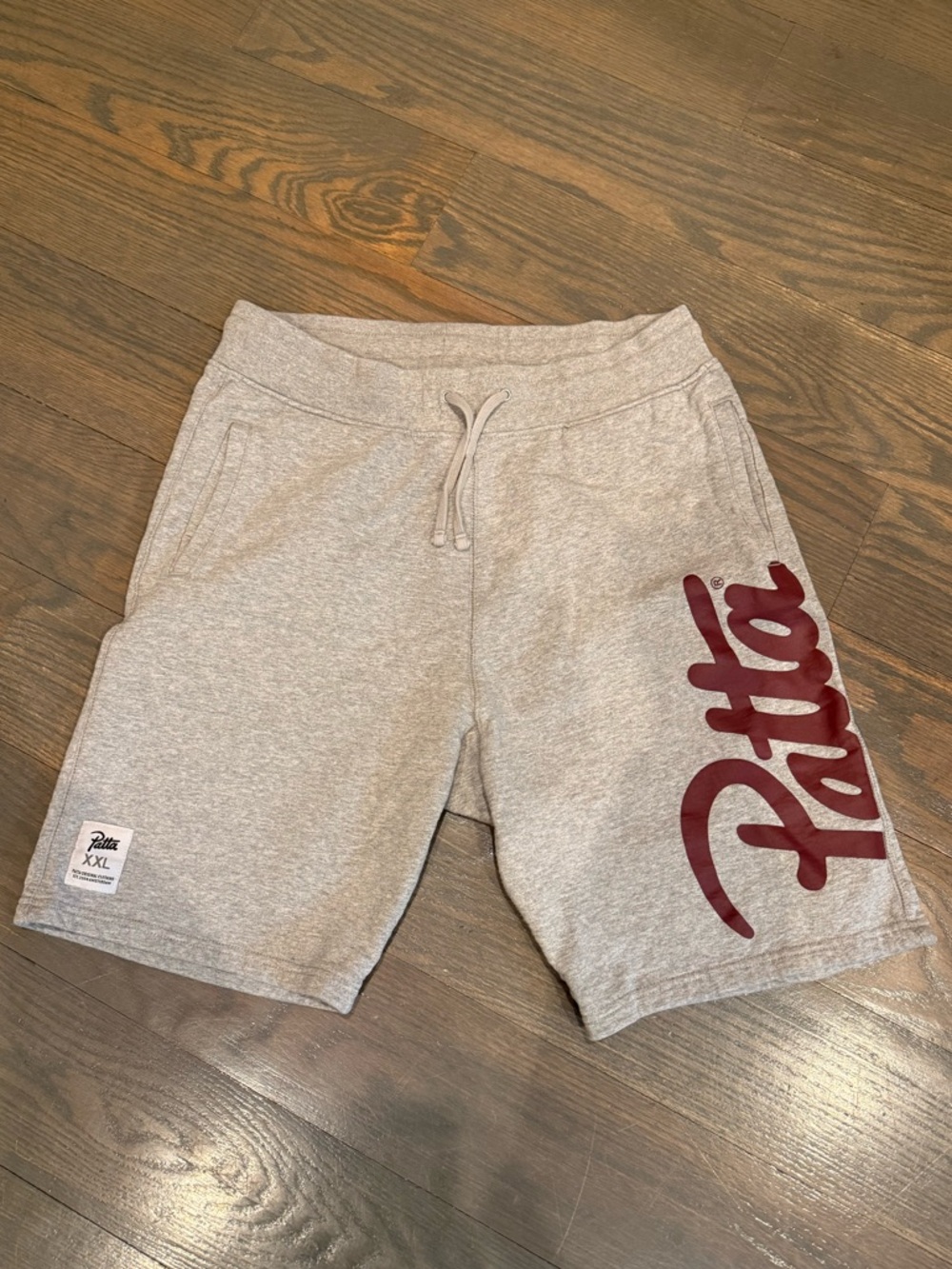 Patta Light Gray Shorts with Burgundy Script Logo